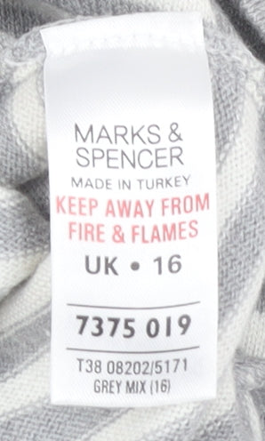 Marks and Spencer Women Grey Striped Open Front Cardigan Size 16