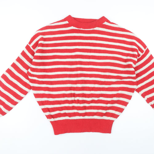Pull & Bear Women's Red Striped Pullover Jumper