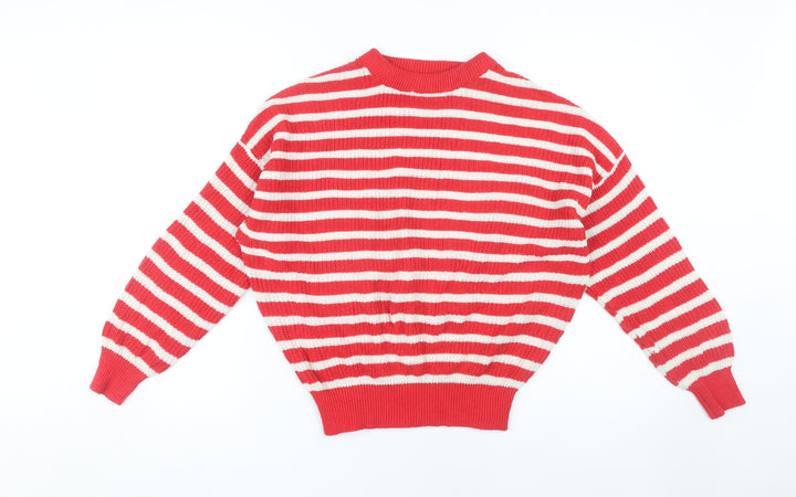 Pull & Bear Women's Red Striped Pullover Jumper