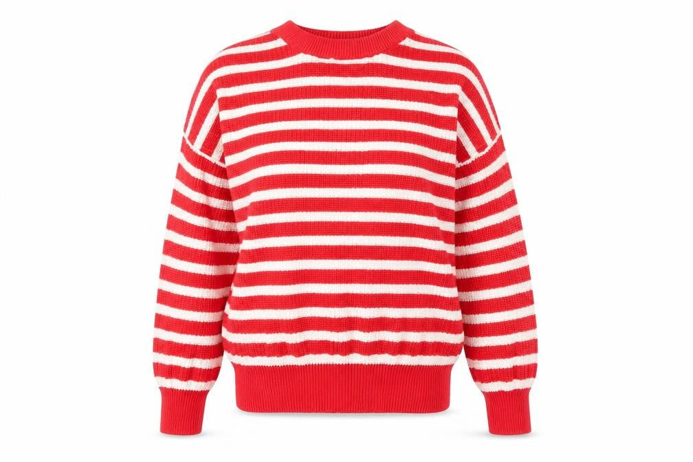 Pull&Bear Women's Red Striped Pullover Jumper