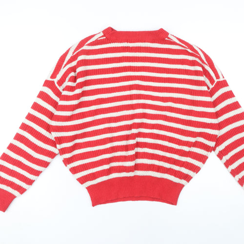 Pull & Bear Women's Red Striped Pullover Jumper