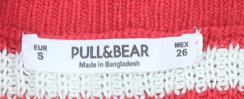 Pull & Bear Women's Red Striped Pullover Jumper