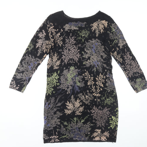 Next Women's Black Floral Dress, Size 8, 3/4 Sleeve Casual