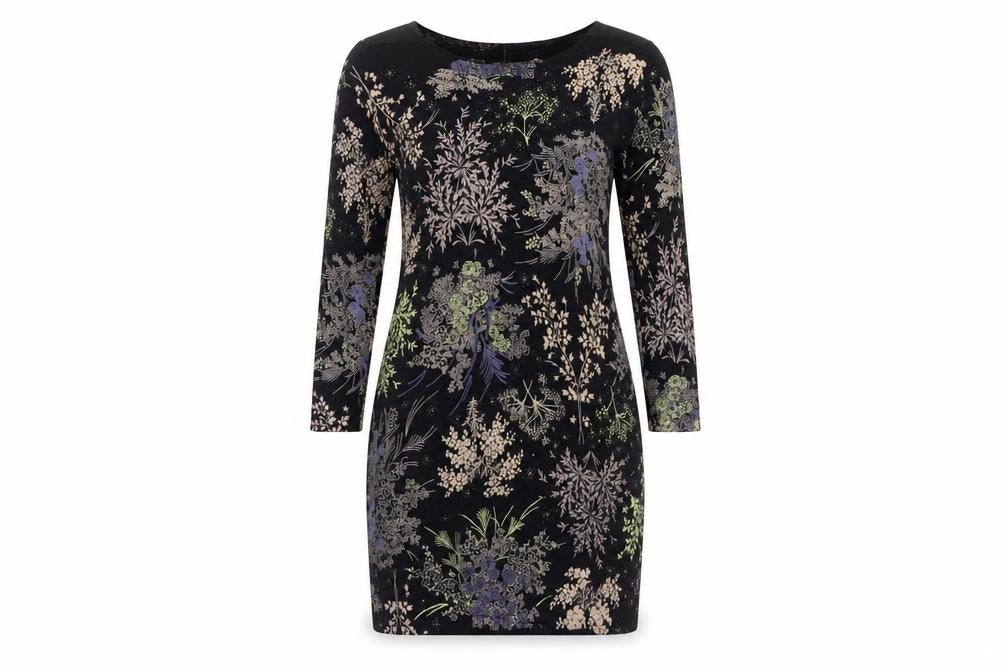 Next Women's Black Floral Dress, Size 8, 3/4 Sleeve Casual