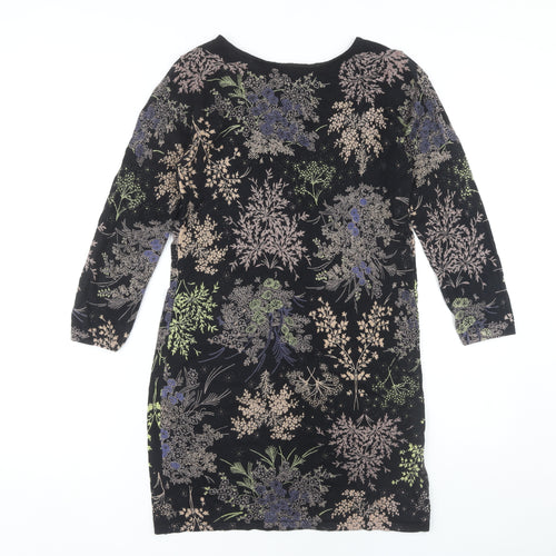 Next Women's Black Floral Dress, Size 8, 3/4 Sleeve Casual