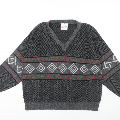 Top Fashion Gear Men's Grey L Geometric Knit Pullover Jumper