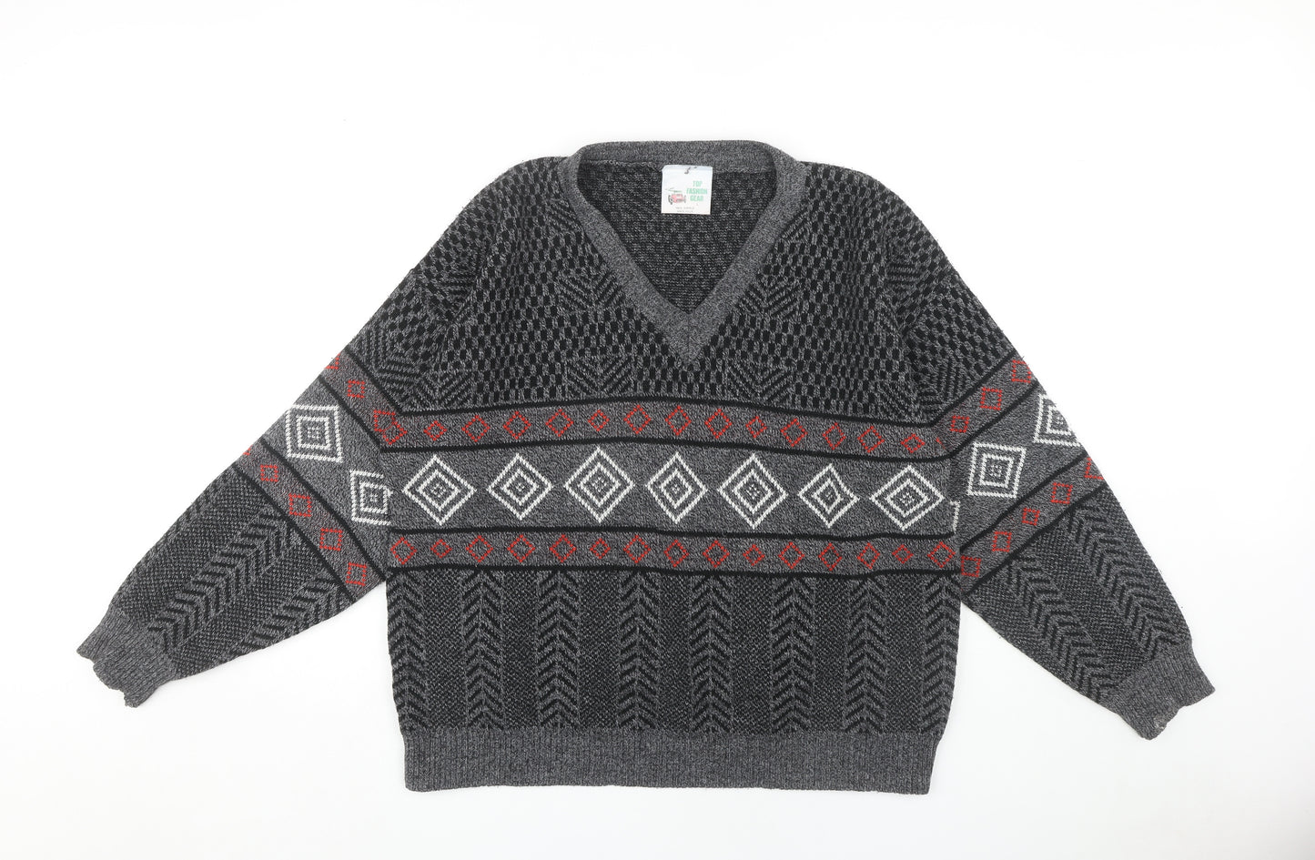 Top Fashion Gear Men's Grey L Geometric Knit Pullover Jumper