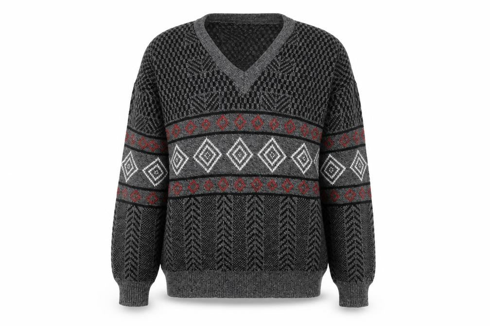 Front view of Top Fashion Gear Men's Grey L Geometric Knit jumper