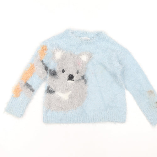 Zara Girls Blue Animal Pullover Jumper, 6 Years, Winter