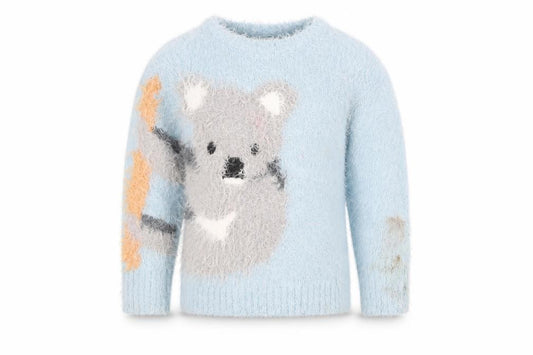Front view of Zara girls’ blue animal jumper, 6 years, winter