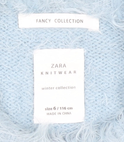 Zara Girls Blue Animal Pullover Jumper, 6 Years, Winter