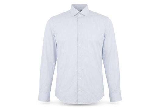 Front view of Eterna Men's Slim Fit Blue Striped Dress Shirt