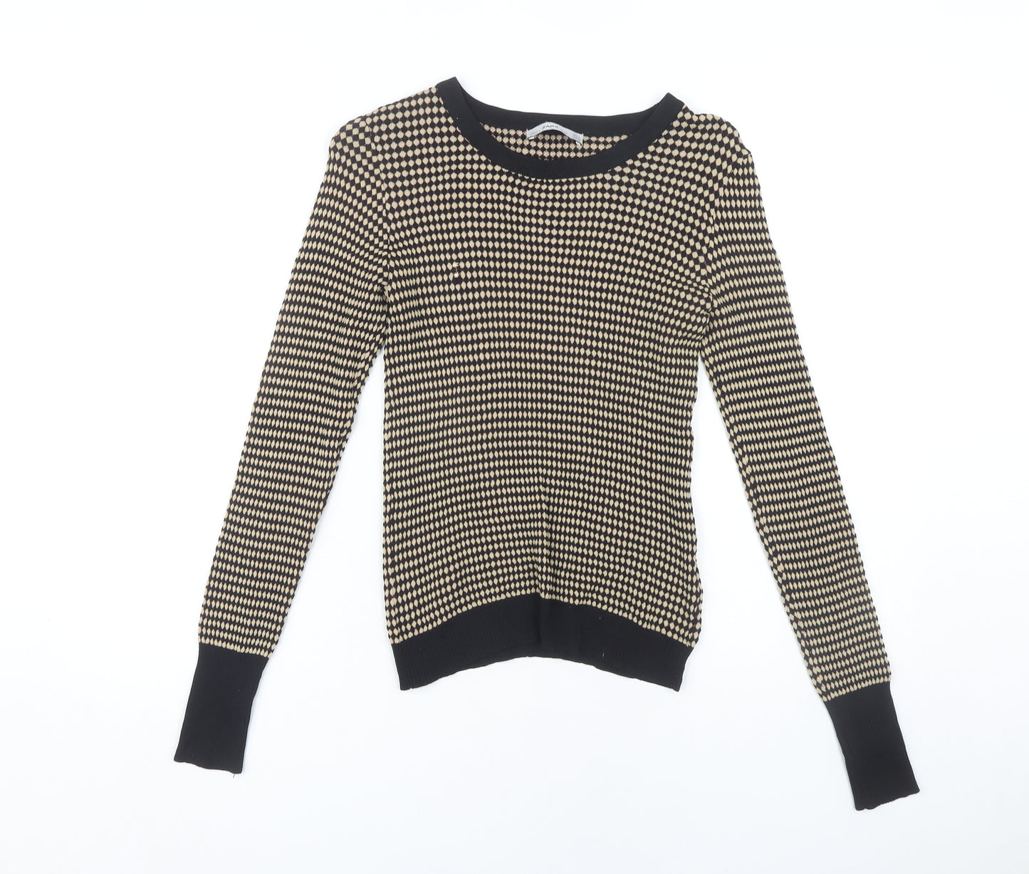 Zara Women's Black Geometric Knit Jumper, Size M