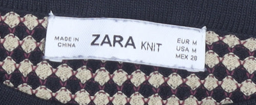 Zara Women's Black Geometric Knit Jumper, Size M