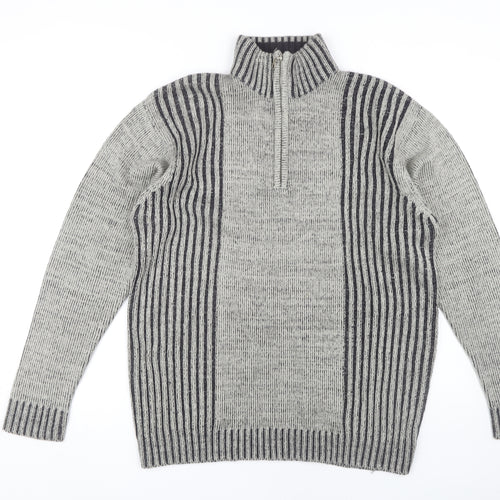 Rrapidfire Men's Grey Striped Pullover Jumper L