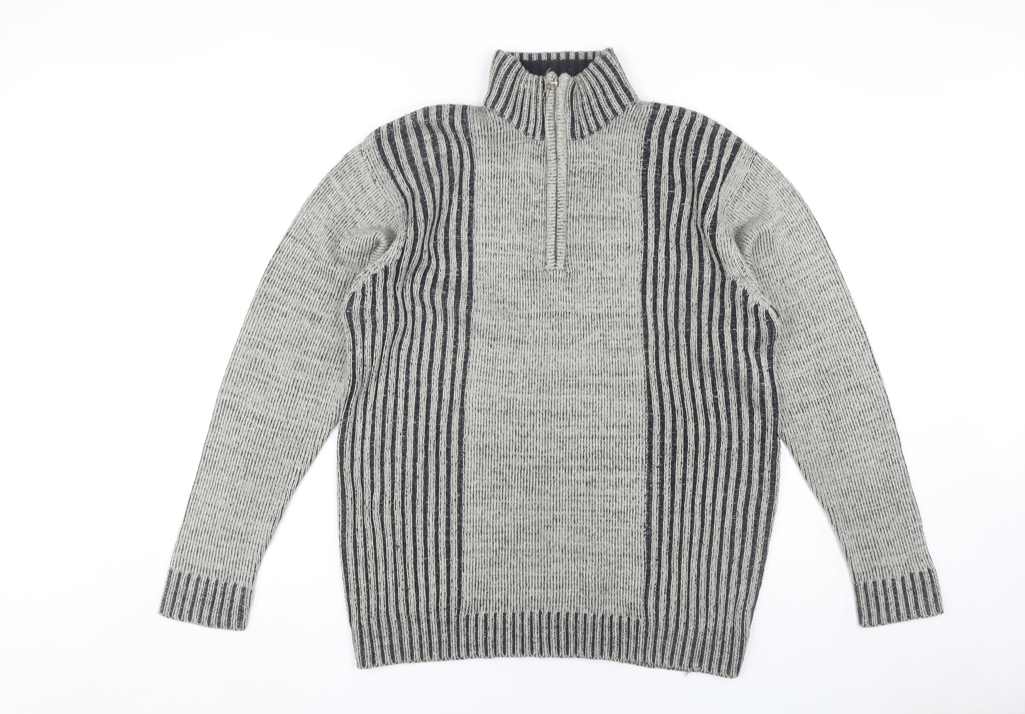 Rrapidfire Men's Grey Striped Pullover Jumper L