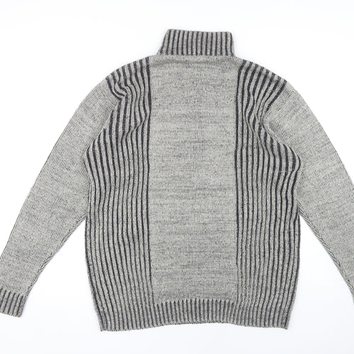 Rrapidfire Men's Grey Striped Pullover Jumper L