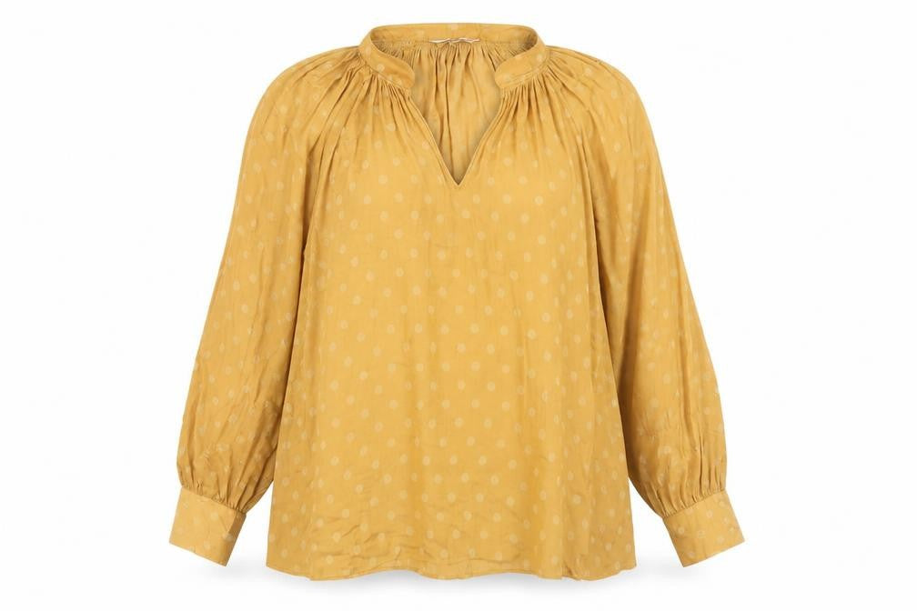 Front view of Next Women's Yellow Polka Dot Blouse, size 12