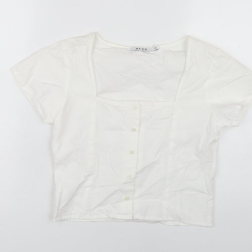 NA-KD Women's White Short Sleeve Blouse Size 10