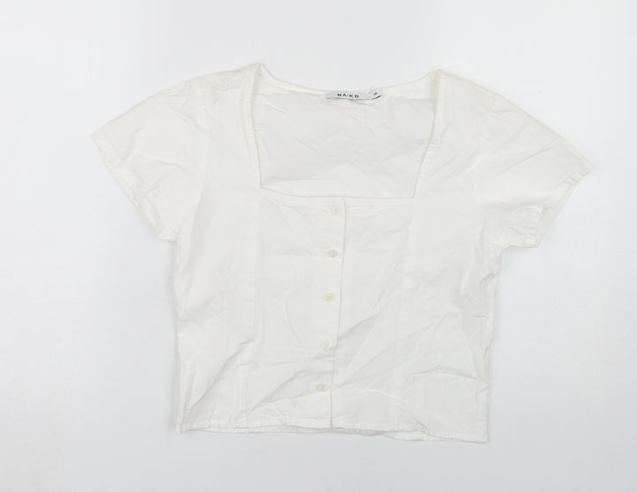 NA-KD Women's White Short Sleeve Blouse Size 10