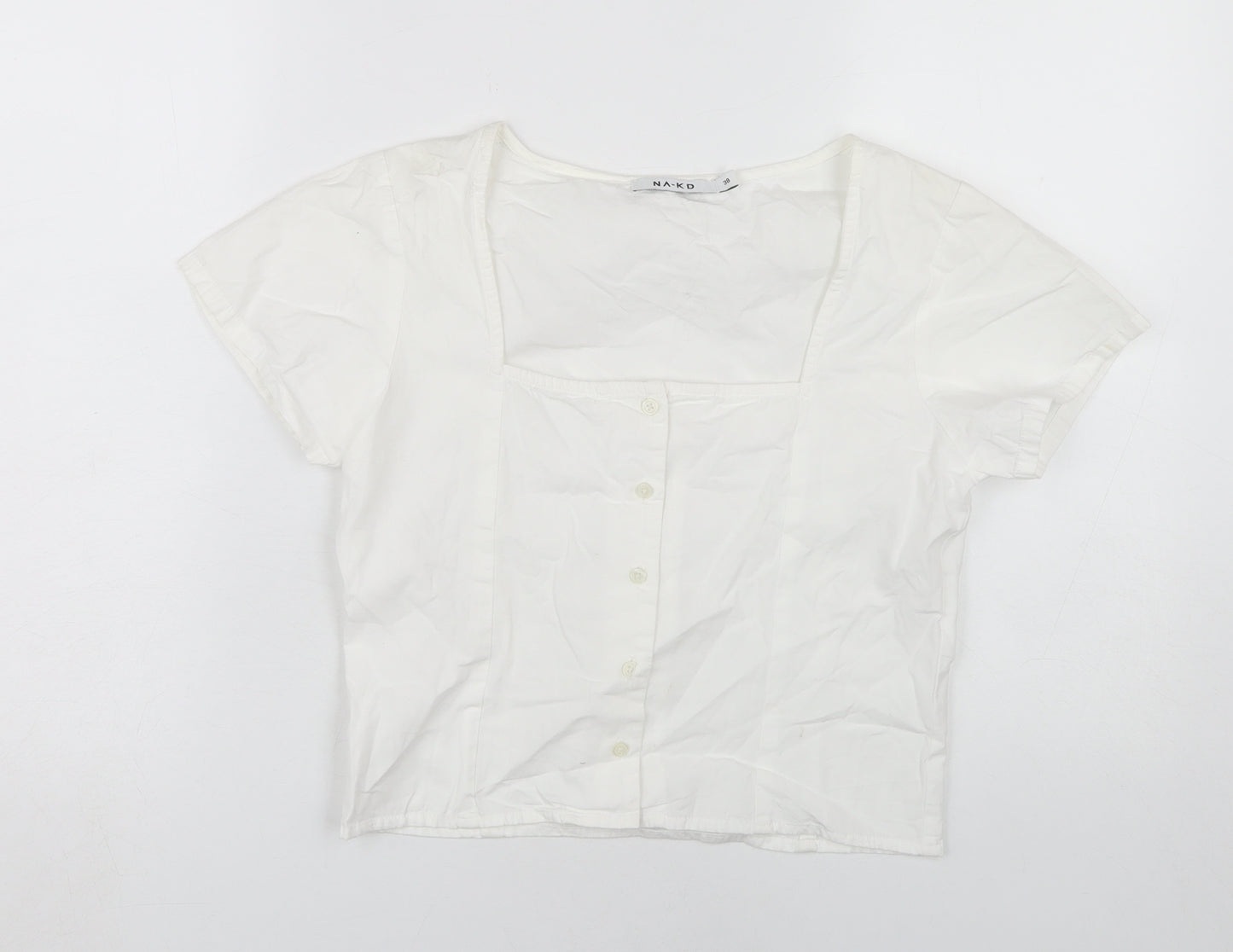 NA-KD Women's White Short Sleeve Blouse Size 10