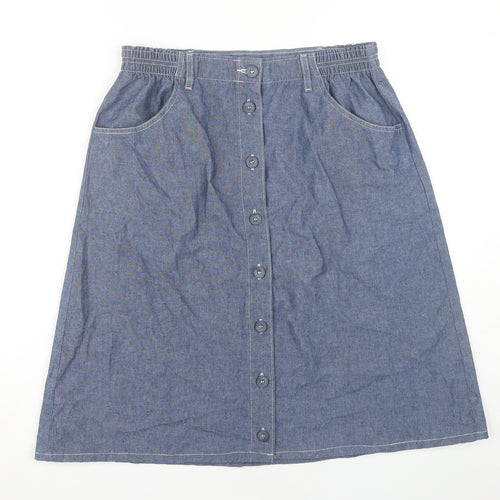 Marks and Spencer Women's Blue Chambray Skirt - Size 16