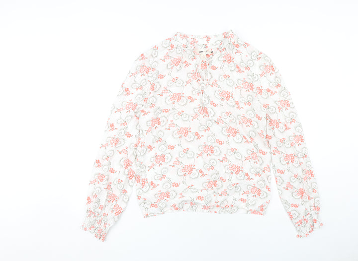 Marks and Spencer Women's Ivory Floral Blouse - Size 8