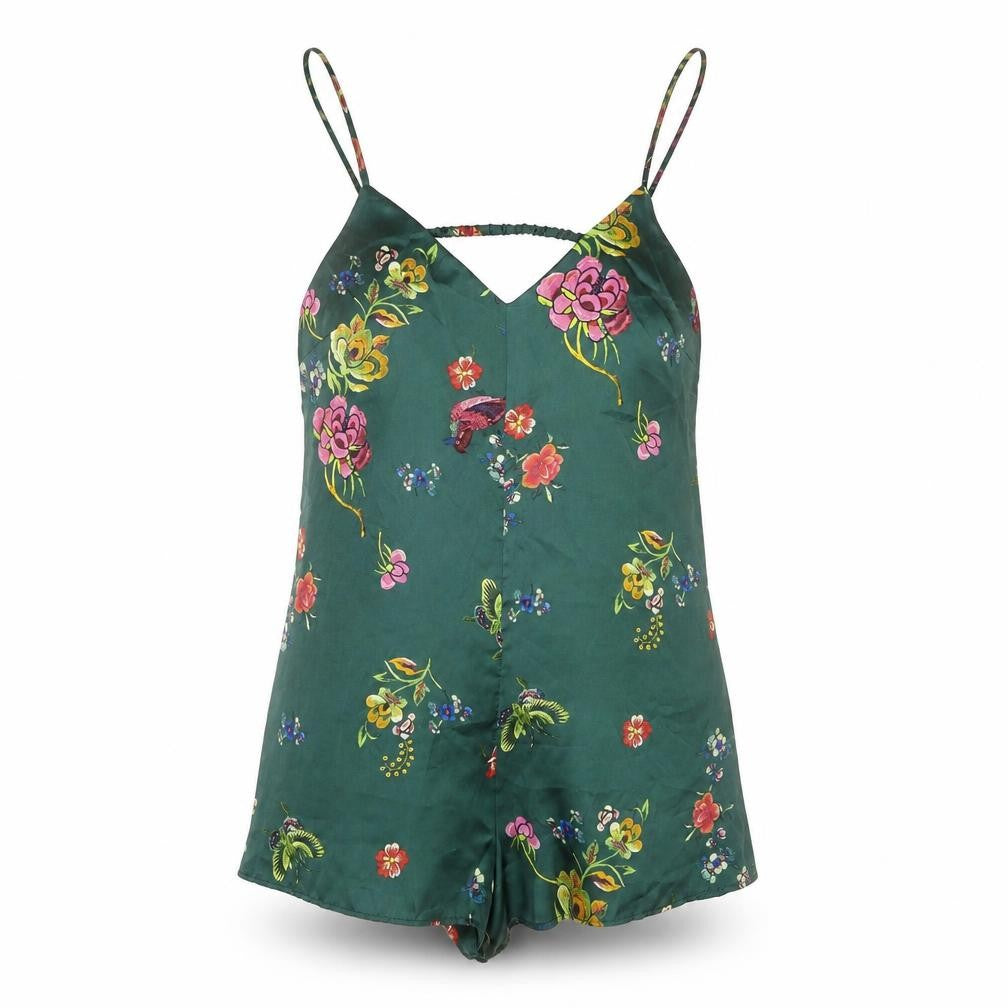 Bershka Women's Green Floral Playsuit M Summer