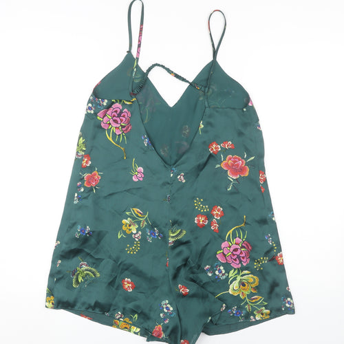Bershka Women's Green Floral Playsuit M Summer