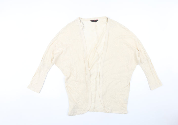 Miss Selfridge Women Ivory Open Front Cardigan Size 8 Open-Knit