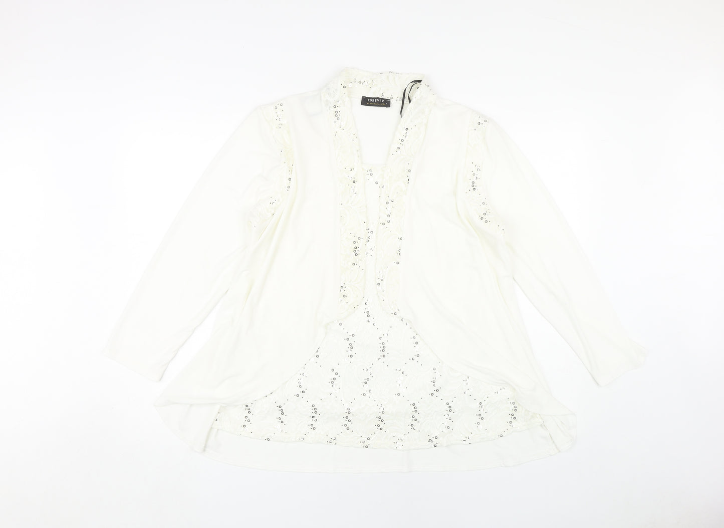 Forever by Michael Gold Women's White Sequin Blouse - L
