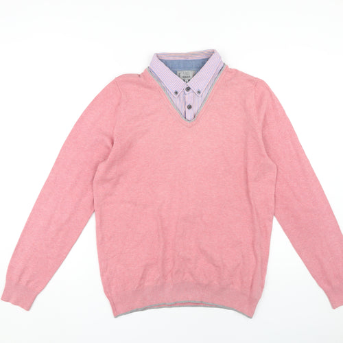 Marks and Spencer Men's Pink V-Neck Pullover, Size S