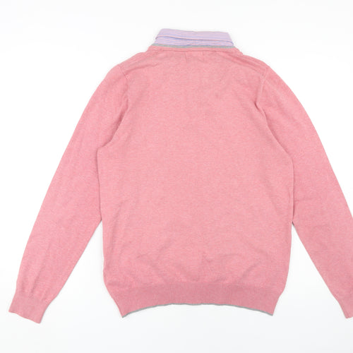 Marks and Spencer Men's Pink V-Neck Pullover, Size S
