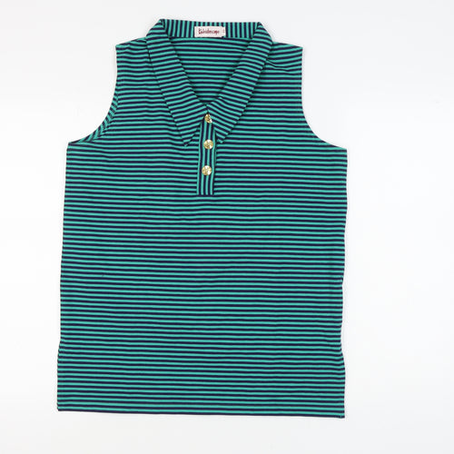 Kaleidoscope Women's Green Striped Sleeveless Polo Shirt