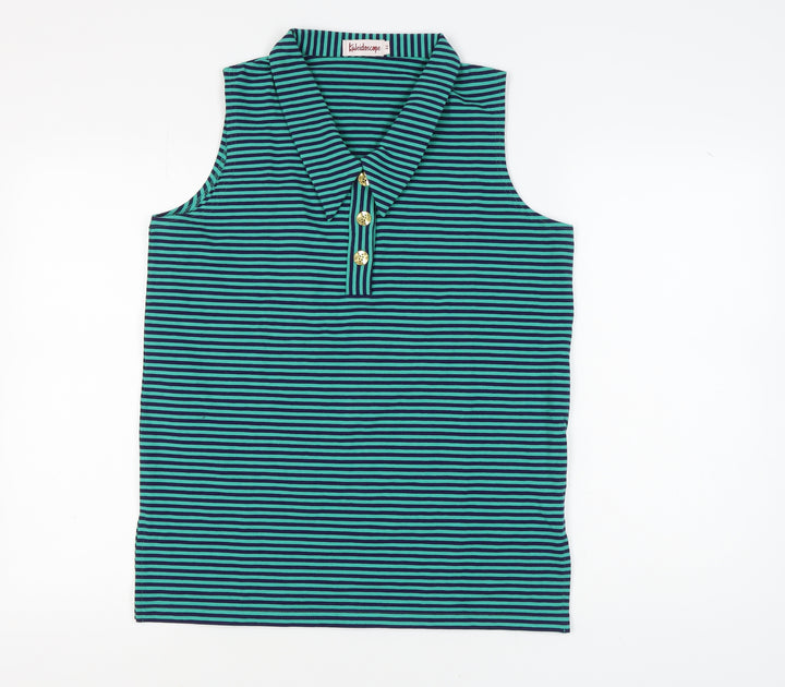 Kaleidoscope Women's Green Striped Sleeveless Polo Shirt