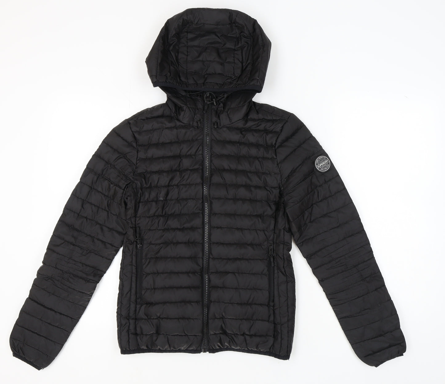 Superdry Women's Black Puffer Jacket S - Hooded, Quilted