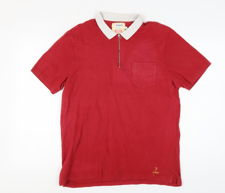 Farah Men's Red Polo Shirt L Cotton Short Sleeve