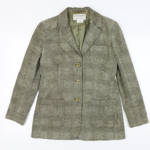Jaeger Women's Grey Check Single-Breasted Jacket Size 10