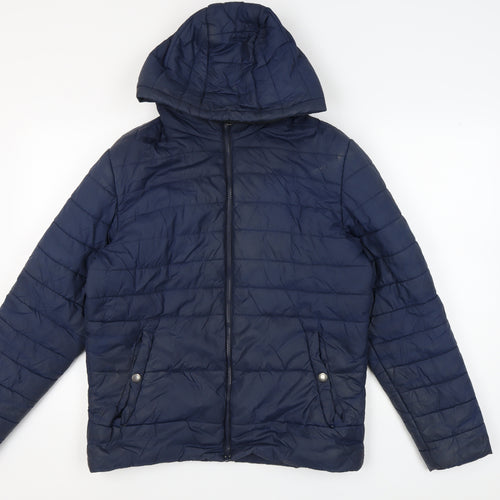 Jack & Jones Men's Blue Hooded Puffer Jacket M