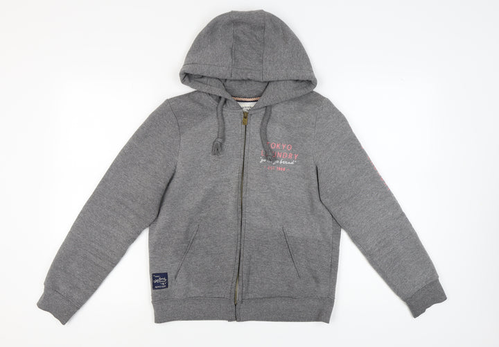 Tokyo Laundry Women's Grey Full Zip Hoodie, S, Logo Accent