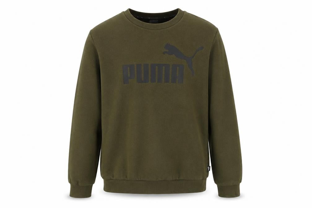 Front view of Puma boys’ green pullover sweatshirt, size L, crew neck