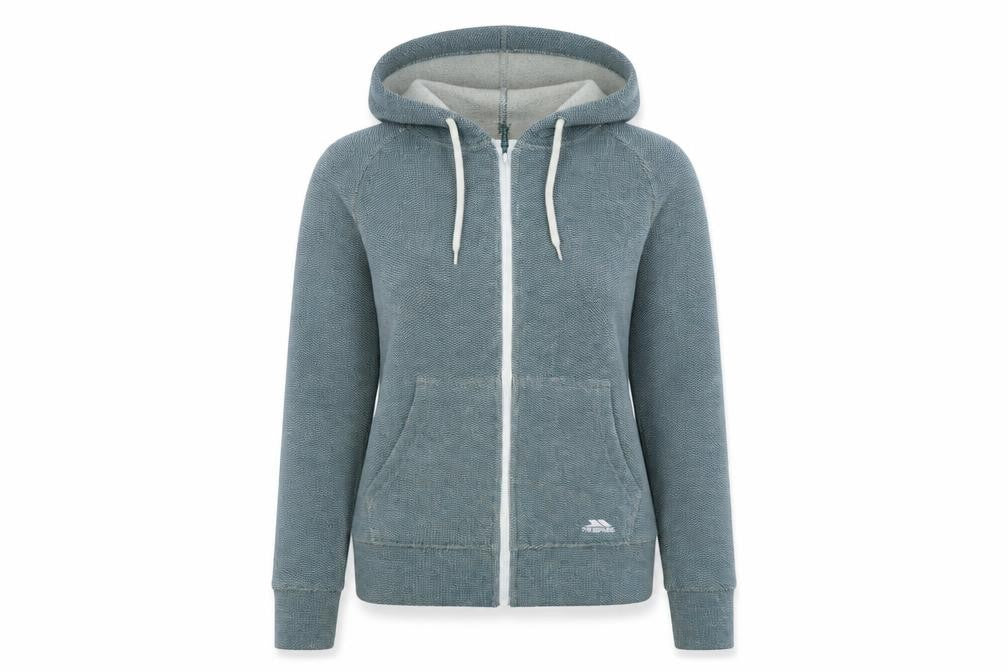 Front view of Trespass unisex blue xs full zip hoodie