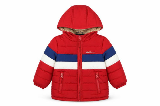 Front view of Ben Sherman Red Puffer Jacket for unisex toddlers, 12 months