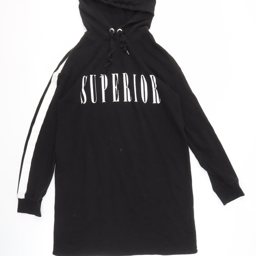 H&M Women's Black Hoodie with Logo, Size 8