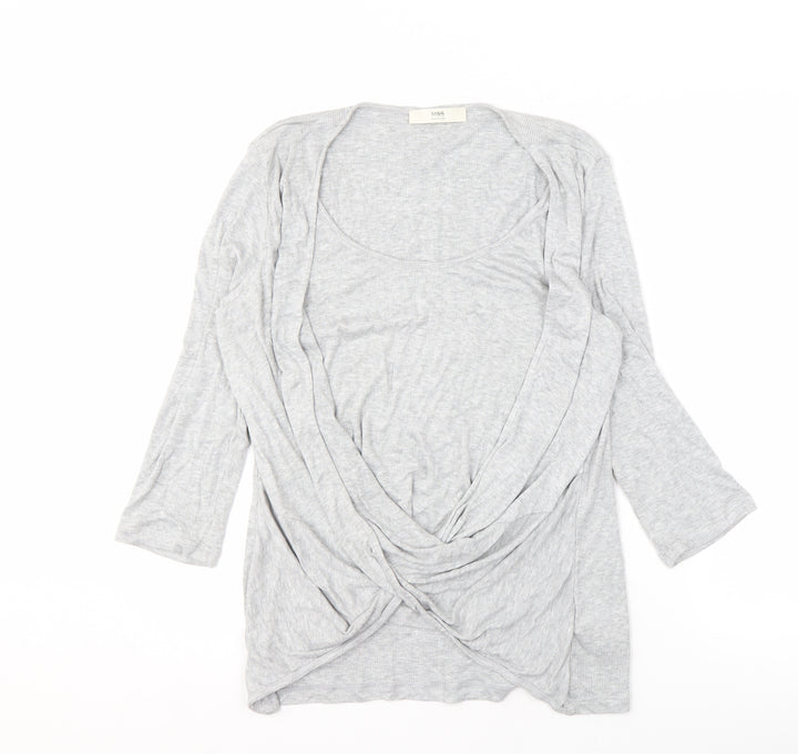 Marks & Spencer Women's Grey Cardigan, Size 16, Scoop Neck