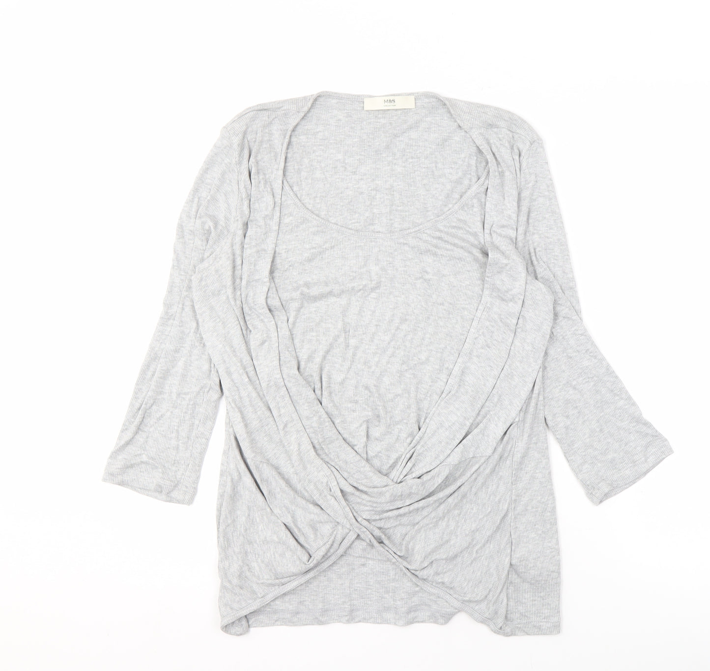 Marks & Spencer Women's Grey Cardigan, Size 16, Scoop Neck