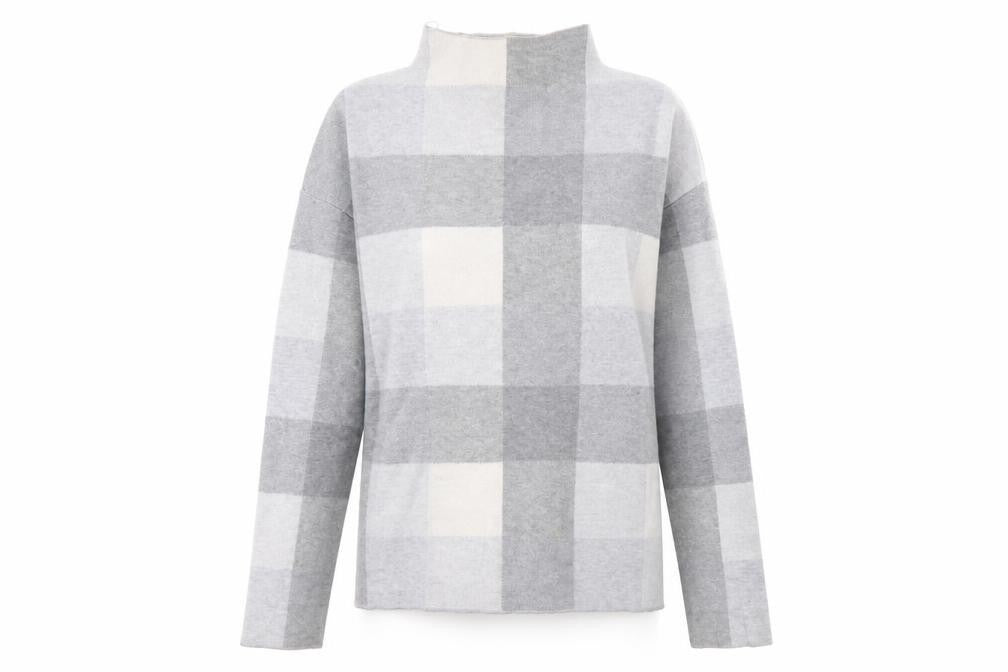 Front view of Tahari Women's Grey Check jumper, size M