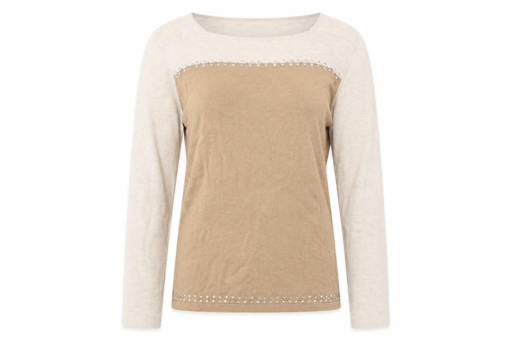 Front view of Next Women's Beige jumper, size 14, Boat Neck