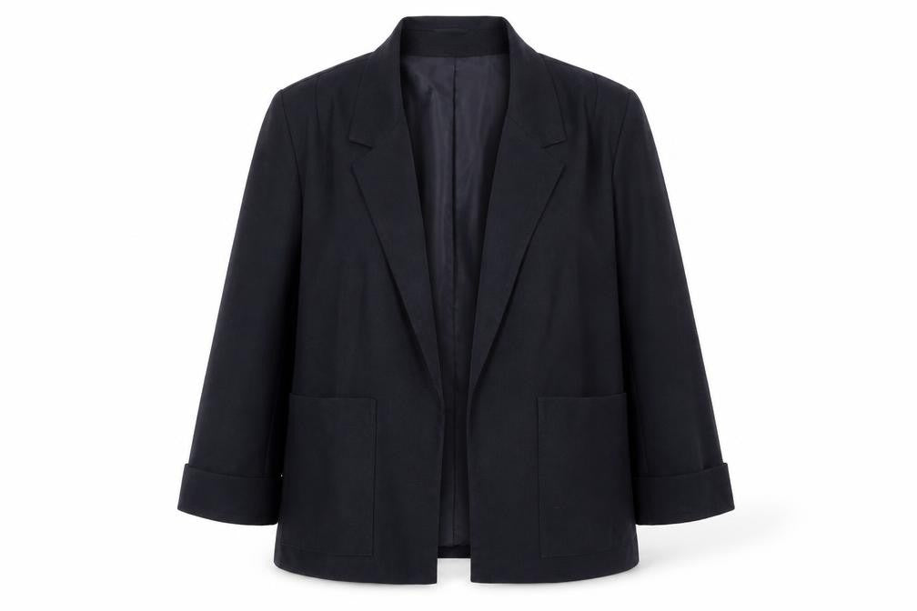 Front view of Allders Women's Navy Blue Blazer, size 20, - Classic Style