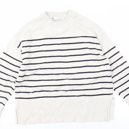 Zara Women's White Striped Pullover Jumper S